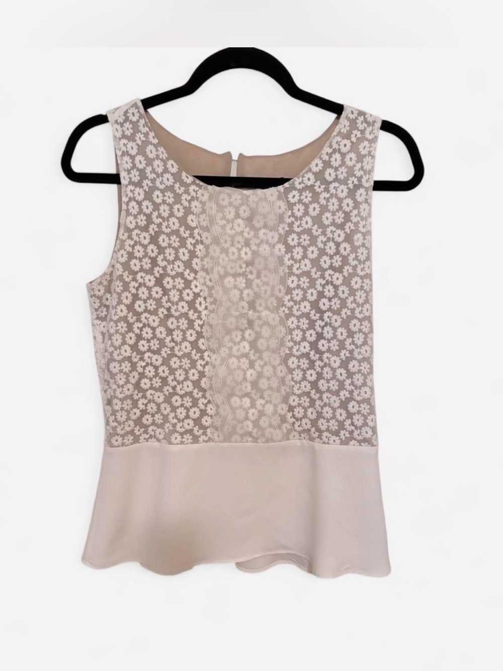Ann Taylor Cream Floral Lace Peplum Shell Top